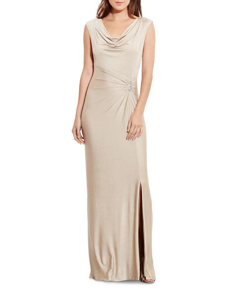 商品Ralph Lauren|Lauren Ralph Lauren Brooch-Accent Metallic Gown,价格¥942,第1张图片