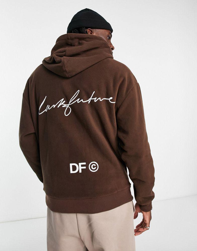 商品ASOS|ASOS Dark Future oversized hoodie in polar fleece with back logo prints in brown,价格¥252,第6张图片详细描述