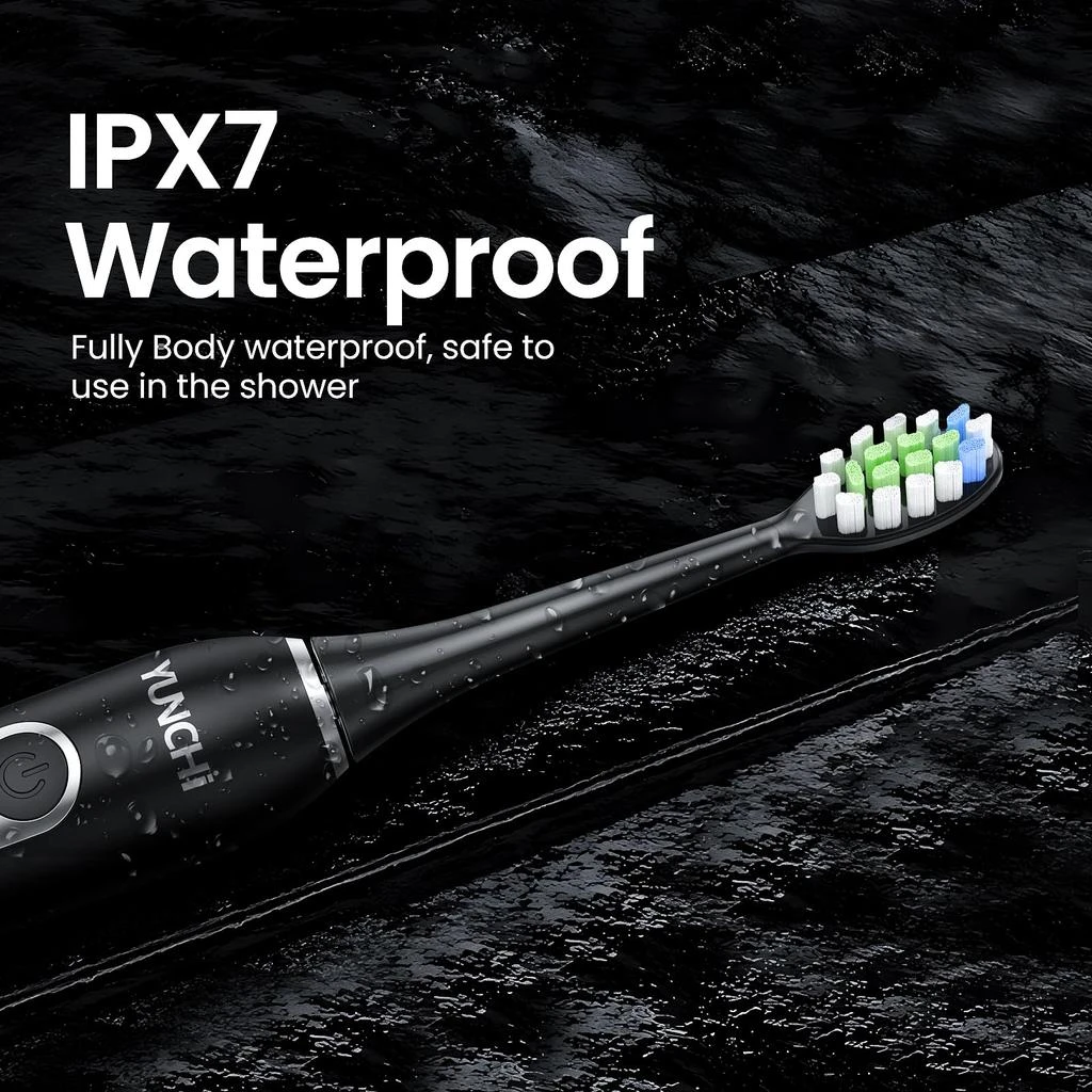 商品YUNCHI|YUNCHI Electric Toothbrush for Adults, Sonic Toothbrush, Rechargeable Electric Toothbrush with 4 Brush Heads,5 Modes & 2 Minutes Smart Timer,Waterproof,Battery Toothbrush,Black,价格¥75,第5张图片详细描述