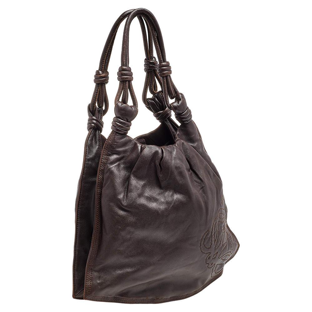 Loewe Dark Brown Leather Flamenco Knot Hobo商品第3张图片规格展示