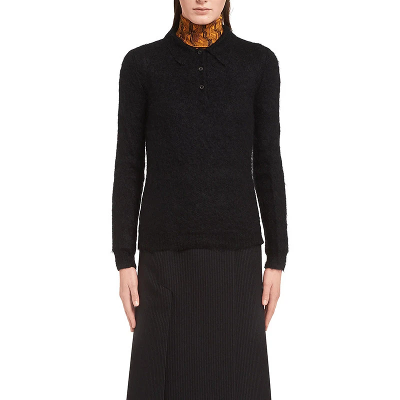 商品Prada|【预售3-7天】PRADA/普拉达 21年秋冬 女士黑色修身马海毛长袖Polo衫P24L1I_1ZOJ_F0002_S_212,价格¥7127,第4张图片详细描述