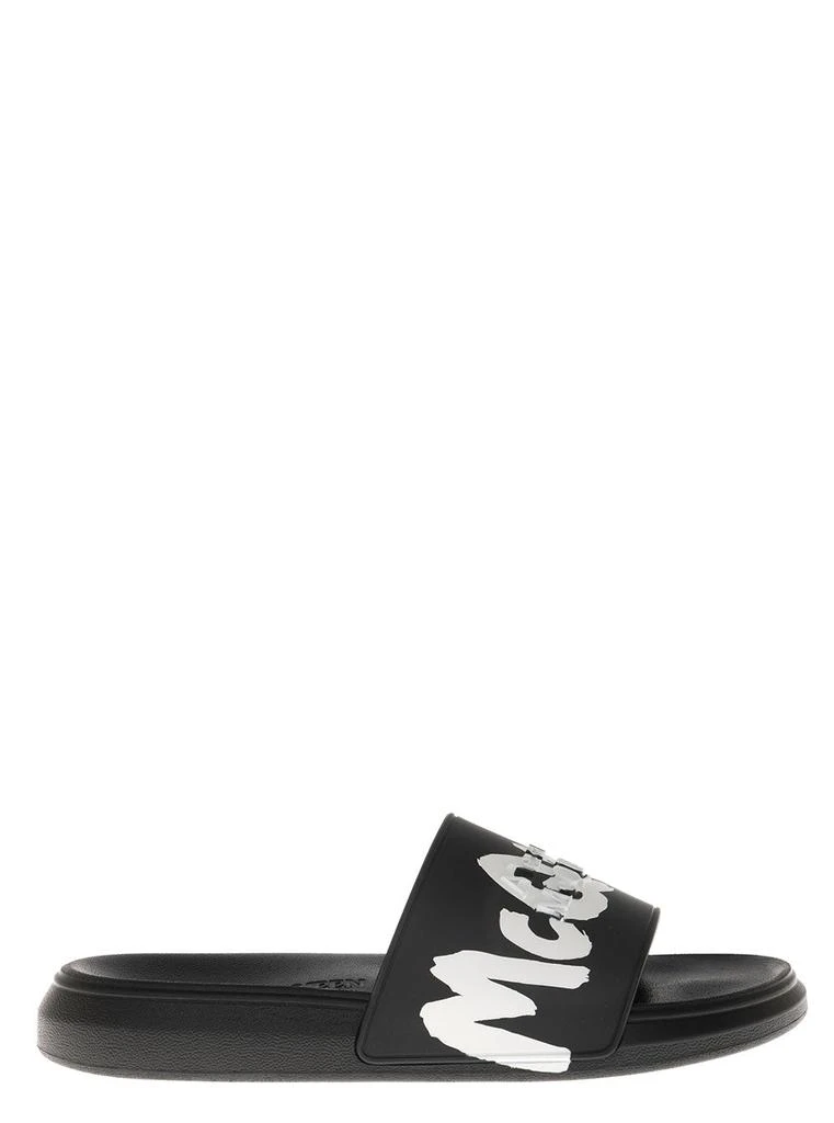 商品Alexander McQueen|Alexander Mcqueen Man's Black Rubber Slide Sandals with Logo,价格¥2061,第1张图片