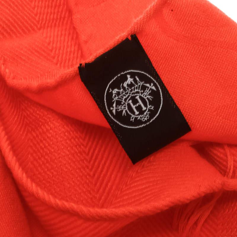 Hermes Bright Orange Silk and Cashmere Jacquard New Libris Stole商品第5张图片规格展示