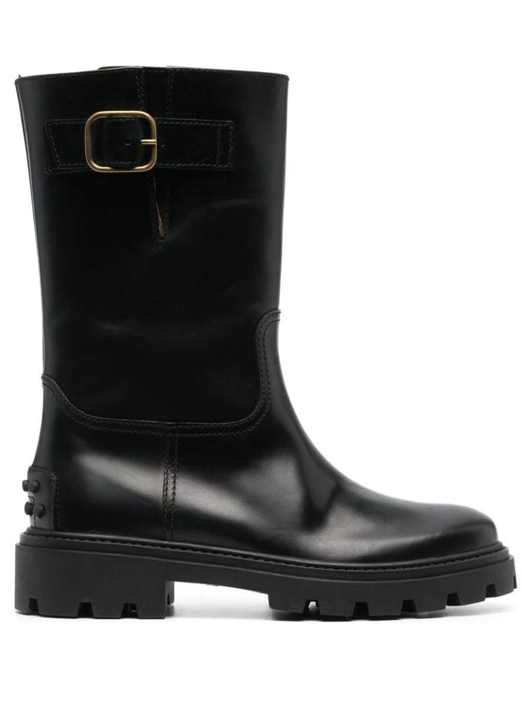商品Tod's|Black 'Biker' Boots with Buckle Detail and Gold-tone Hardware in Leather Woman,价格¥4714,第1张图片