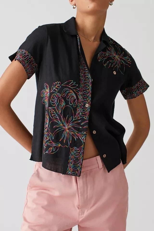 商品Urban Outfitters|UO Hideaway Embroidered Button-Down Shirt,价格¥273,第1张图片