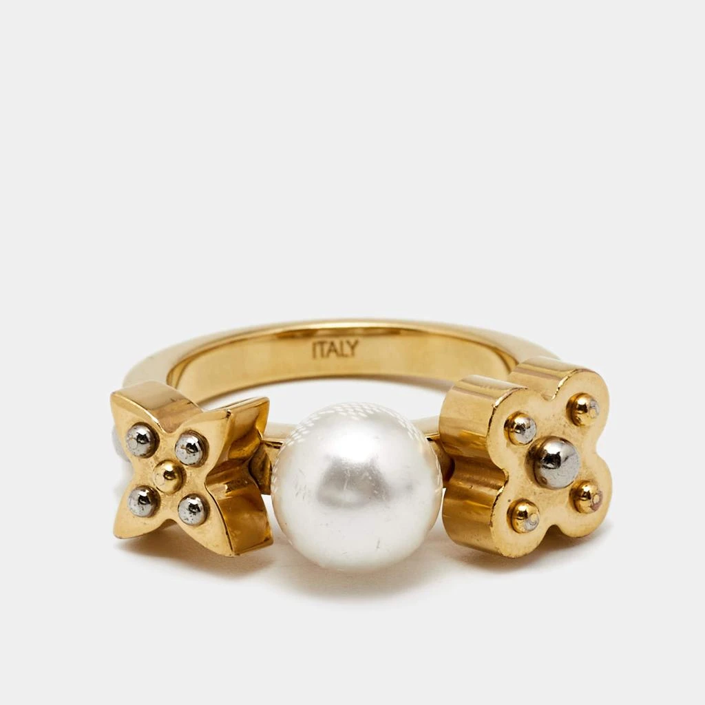 商品[二手商品] Louis Vuitton|Louis Vuitton Gold Tone Faux Pearl Monogram Ring M,价格¥1432,第3张图片详细描述