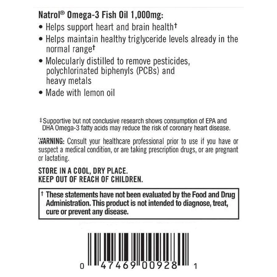 商品Natrol|Omega-3 Fish Oil for Heart Health 1000 mg Softgels Lemon,价格¥55,第3张图片详细描述