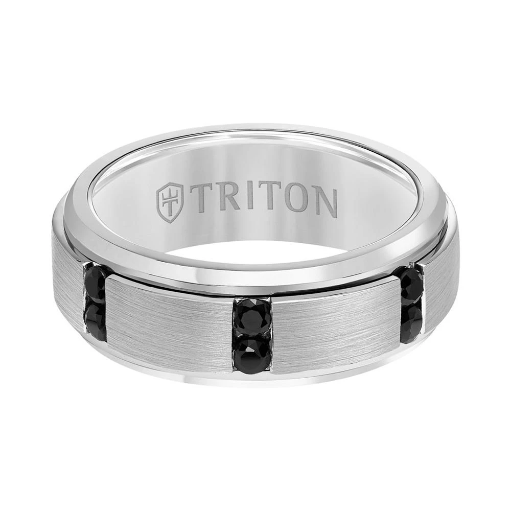 商品Triton|Men's Black Sapphire Beveled-Edge Band (1/2 ct. t.w.) in White Tungsten Carbide,价格¥7587,第2张图片详细描述