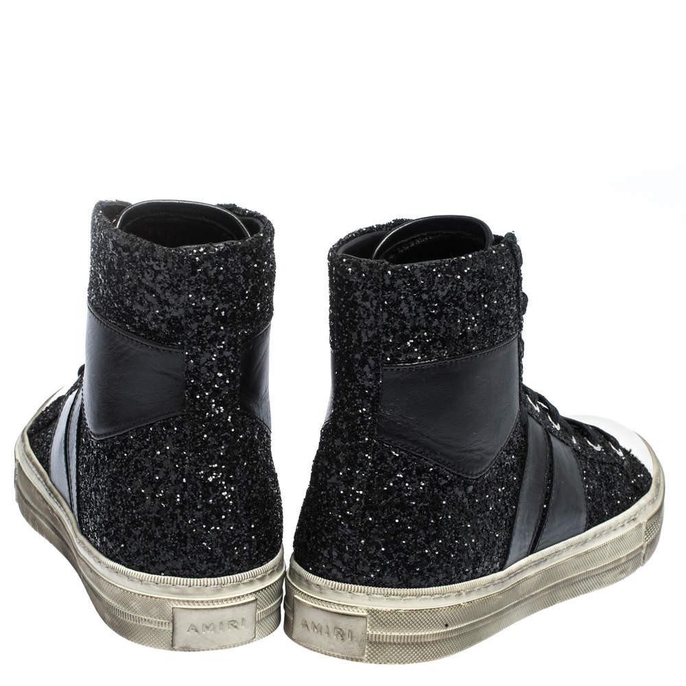 Amiri Black Glitter and Leather Vintage Sunset High Top Sneakers Size 42商品第5张图片规格展示