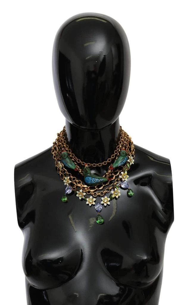 商品Dolce & Gabbana|Dolce & Gabbana Gold Parrot Crystal Floral Charm Statement Necklace,价格¥5913,第1张图片