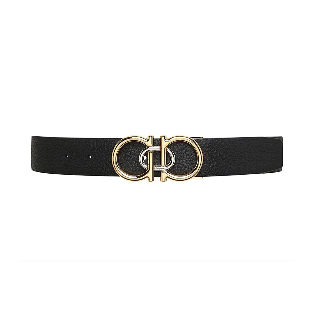 SALVATORE FERRAGAMO 男士黑色牛皮金色板扣双面可裁剪腰带 67-0047-745787 商品