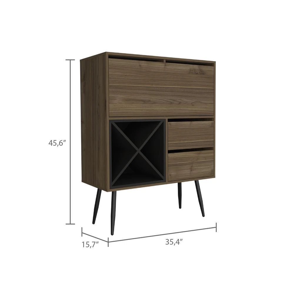 商品Depot E-Shop|DEPOT E-SHOP Thistle Bar-Two Drawers, Four Double Racks, One Cabinet-Mahogany/Black, For Living Room,价格¥2393,第3张图片详细描述