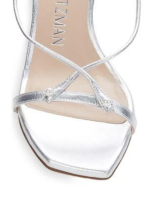 商品Stuart Weitzman|​Astrid Faux Pearl Studded Leather Sandal Pumps,价格¥1266,第5�张图片详细描述