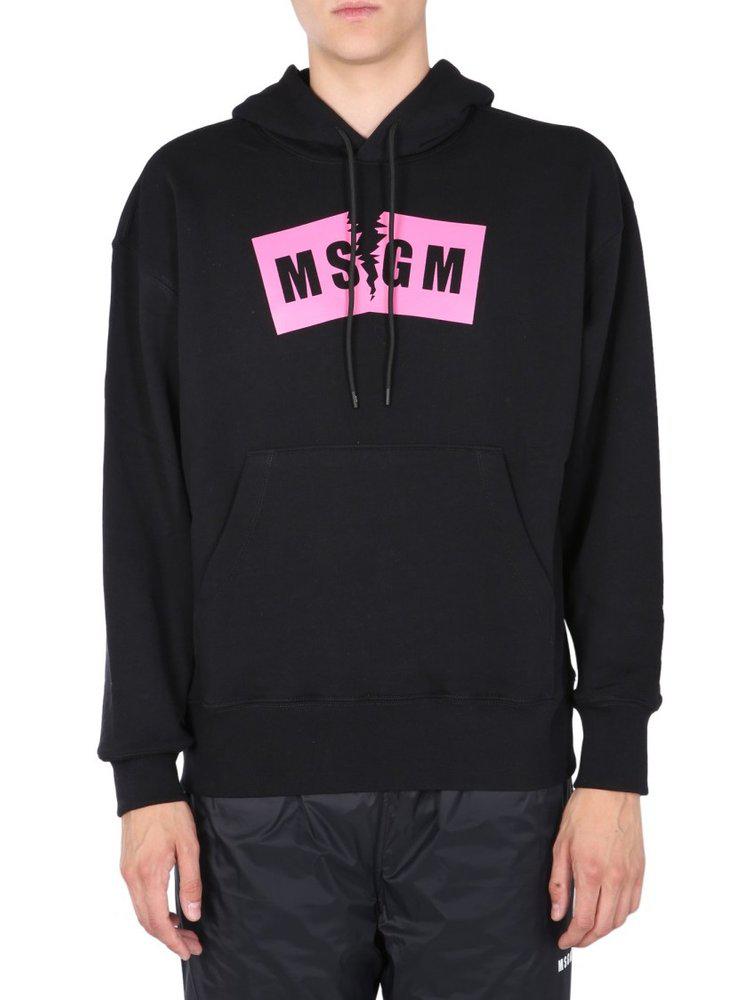 MSGM Logo Box Printed Drawstring Hoodie商品第1张图片规格展示