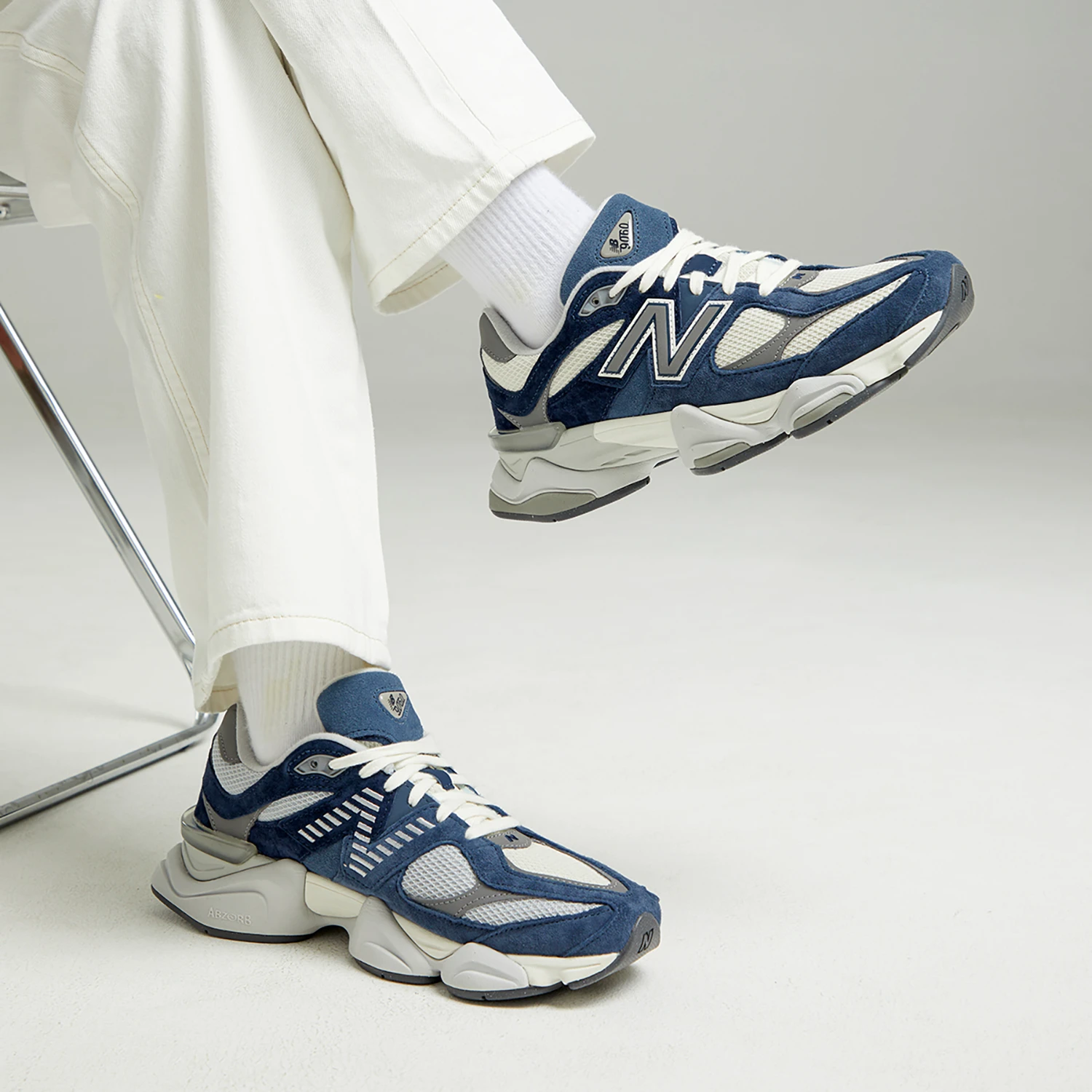 商品[国内直发] New Balance|NB 9060 织物牛剖层革人造革猪皮二层绒面皮 复古百搭 轻便 低帮 生活休闲鞋 男女同款 浅蓝色,价格¥781,第7张图片详细描述