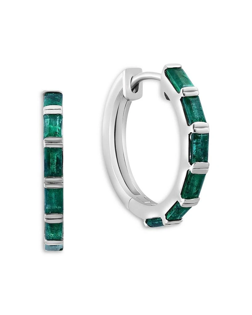 Emerald Small Hoop Earrings in 14K White Gold 商品