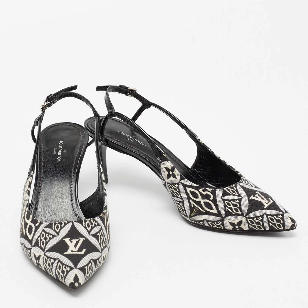 商品[二手商品] Louis Vuitton|Louis Vuitton Black/White Canvas And Patent Leather Cherie Slingback Pumps Size 36,价格¥5006,第4张图片详细描述