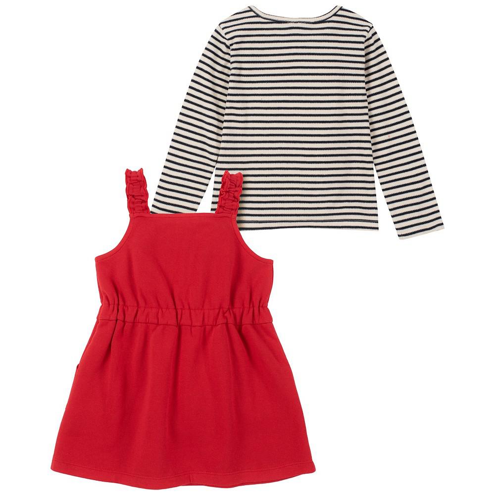 Little Girls 2 Piece Striped Logo Long Sleeve T-shirt and Fleece Jumper Set商品第2张图片规格展示