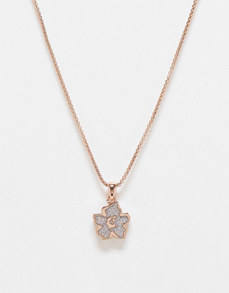 Ted Baker Magnolia necklace with floral pendant in rose gold with silver glitter商品第1张图片规格展示