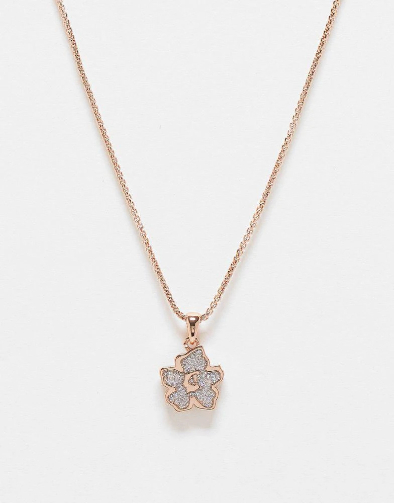 商品Ted Baker London|Ted Baker Magnolia necklace with floral pendant in rose gold with silver glitter,价格¥335,第1张图片