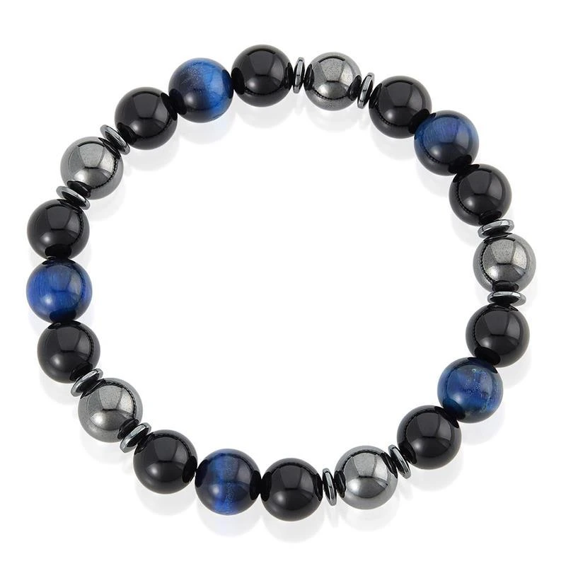 商品Crucible Jewelry|Crucible Los Angeles 10mm Bead Stretch Bracelet Featuring Blue Tiger Eye, Shiny Black Onyx and Magnetic Hematite,价格¥277,第3张图片详细描述