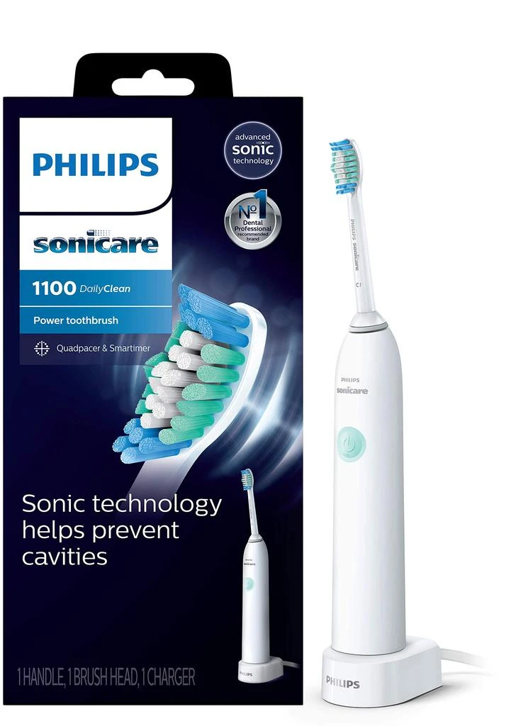 商品Philips Sonicare|Philips Sonicare DailyClean 1100 Rechargeable Electric Power Toothbrush, White, HX3411/04,价格¥277,第1张图片
