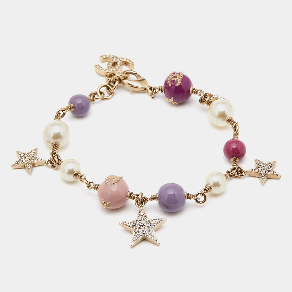 商品[二手商品] Chanel|Chanel Pale Gold Tone CC Crystal Star & Bead Bracelet,价格¥4705,第1张图片