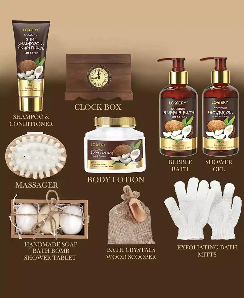 商品Lovery|Vintage-like Clock Box Body Care Gift Set, Coconut Relaxing Home Spa Set, 13 Piece,价格¥499,第2张图片详细描述