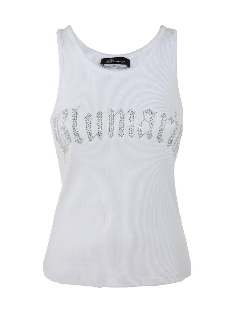 Blumarine Logo Rhinestone Embellished Sleeveless Top商品第1张图片规格展示