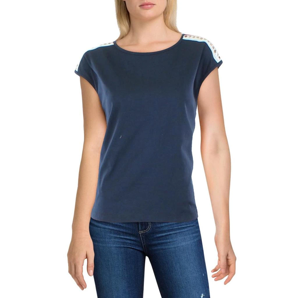 商品Tommy Hilfiger|Tommy Hilfiger Womens Cotton Lace Shoulder T-Shirt,价格¥100,第1张图片