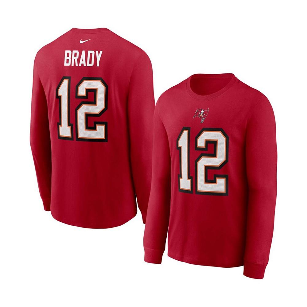 Men's Tom Brady Red Tampa Bay Buccaneers Player Name Number Long Sleeve T-shirt商品第1张图片规格展示