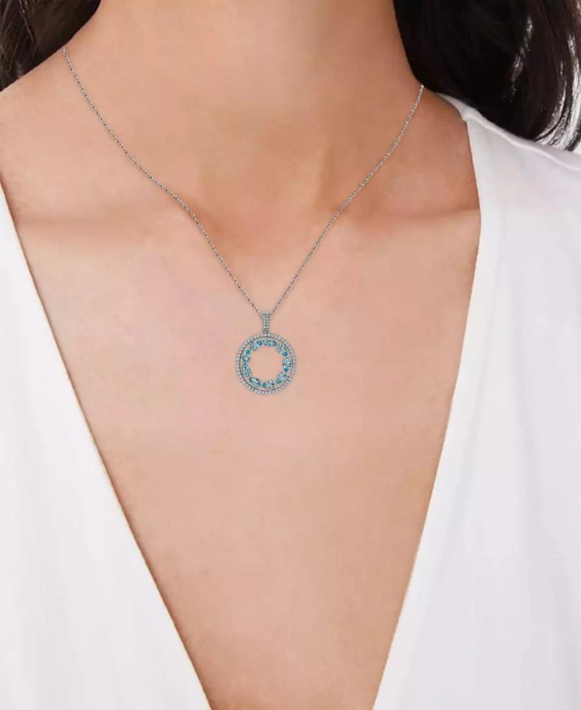 商品Macy's|Blue Topaz (1-7/8 ct. t.w.) & Lab-Grown White Sapphire (1/5 ct. t.w.) Double Circle 18" Pendant Necklace in Sterling Silver,价格¥449,第2张图片详细描述