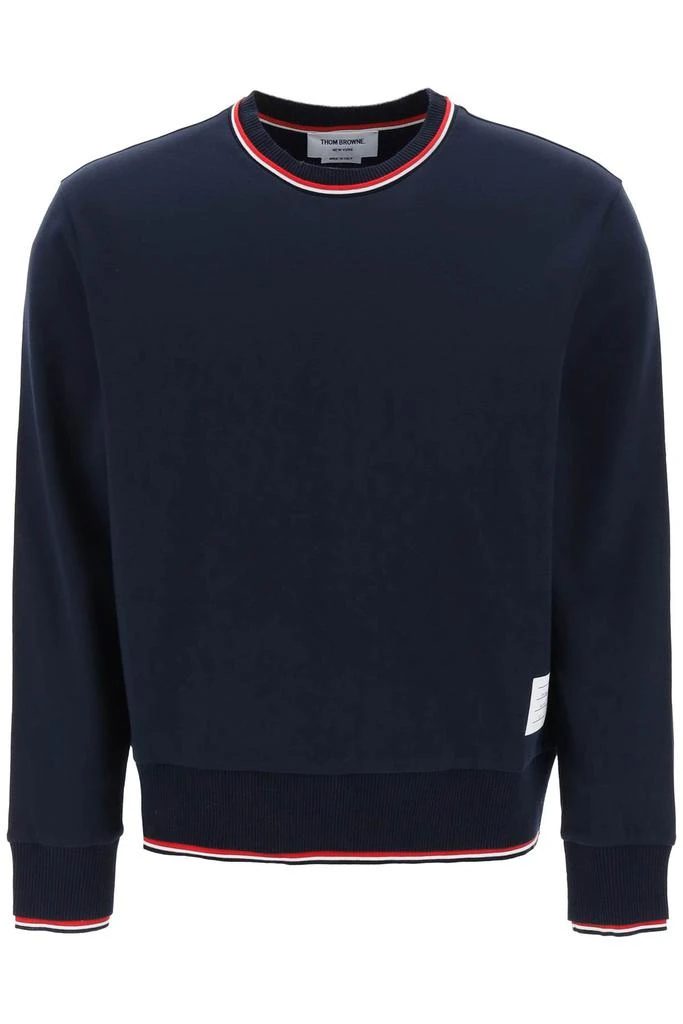 商品Thom Browne|Thom browne cotton sweater with rwb stripe trims,价格¥2740,第1张图片