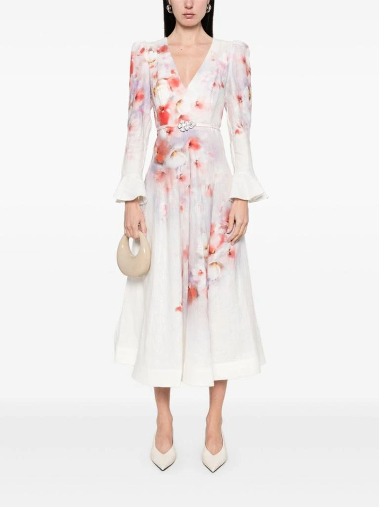 商品Zimmermann|Midi Dress With Deep V-Neckline And Flared Cuffs,价格¥7584,第2张图片详细描述