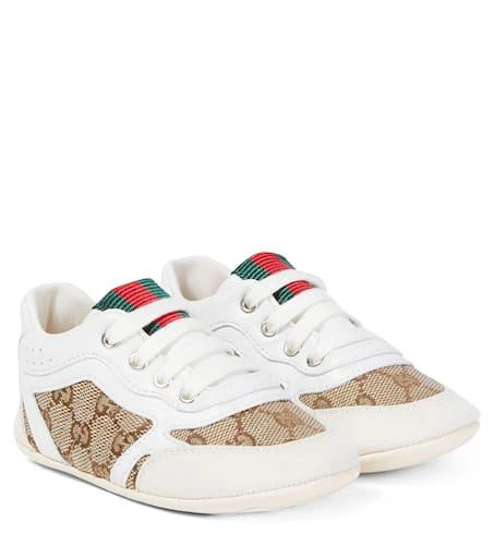 商品Gucci|Baby Gucci Re-Web leather-trimmed sneakers,价格¥3072,第1张图片