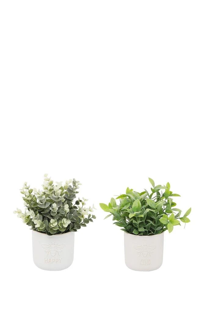 商品FLORA BUNDA|Bee Kind Ceramic Tea Leaf + Bee Happy Eucalyptus in 3.75", Ivory, Set of 2,价格¥329,第1张图片