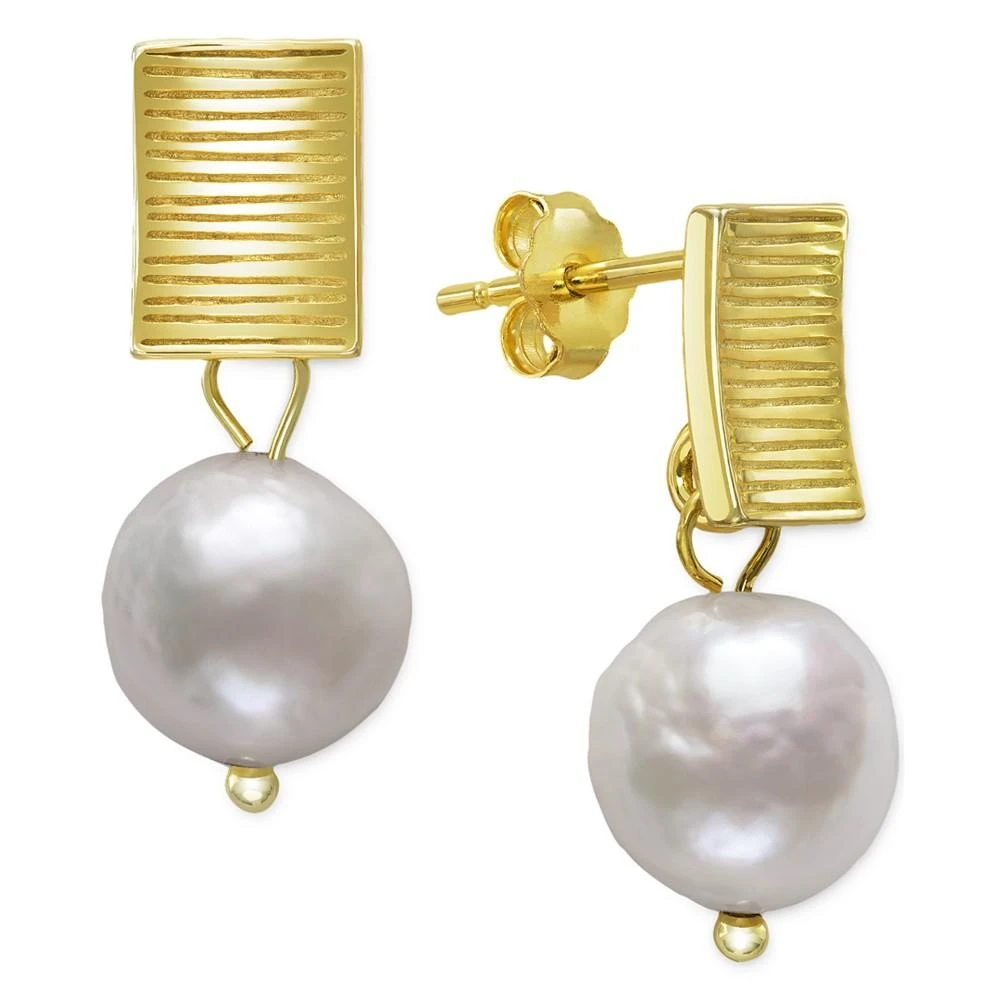 商品Belle de Mer|Cultured Freshwater Baroque Pearl (9-10mm) Drop Earrings in 14k Gold-Plated Sterling Silver,价格¥468,第1张图片