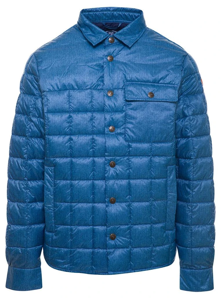 商品Save The Duck|Blue Quilted Down Jacket With Logo Patch In Denim Printed Nylon Man,价格¥1265,第1张图片