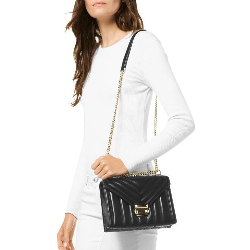 商品[国内直发] Michael Kors|Michael Kors 迈克·科尔斯 MK女包 牛皮金色标徽单肩斜挎包 黑色30F8GXIL3T BLACK,价格¥1906,第6张图片详细描述