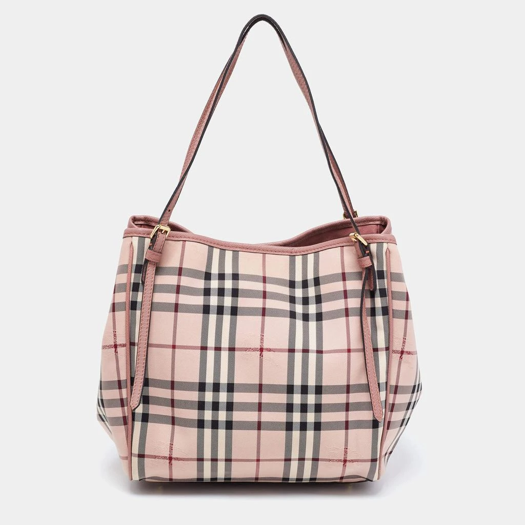 商品[二手商品] Burberry|Burberry Dusty Pink Horseferry Check Canvas and Leather Small Canterbury Tote,价格¥3408,第1张图片