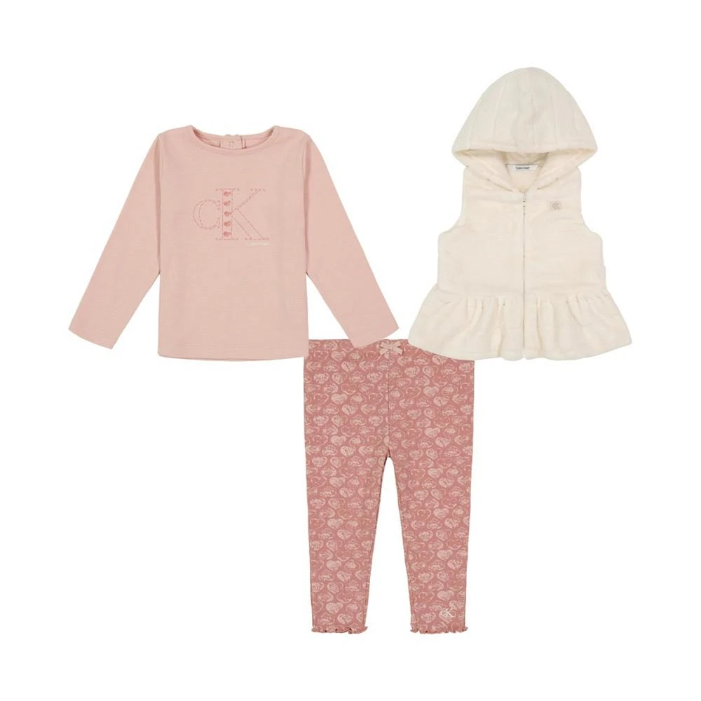 商品Calvin Klein|Infant Girl T-Shirt, Silky Sherpa Vest Print Leggings Set, 3 Piece,价格¥210,第1张图片