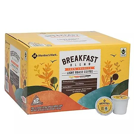 商品Member's Mark|Member's Mark Breakfast Blend Light Roast Coffee Pods, 100 ct.,价格¥245,第1张图片