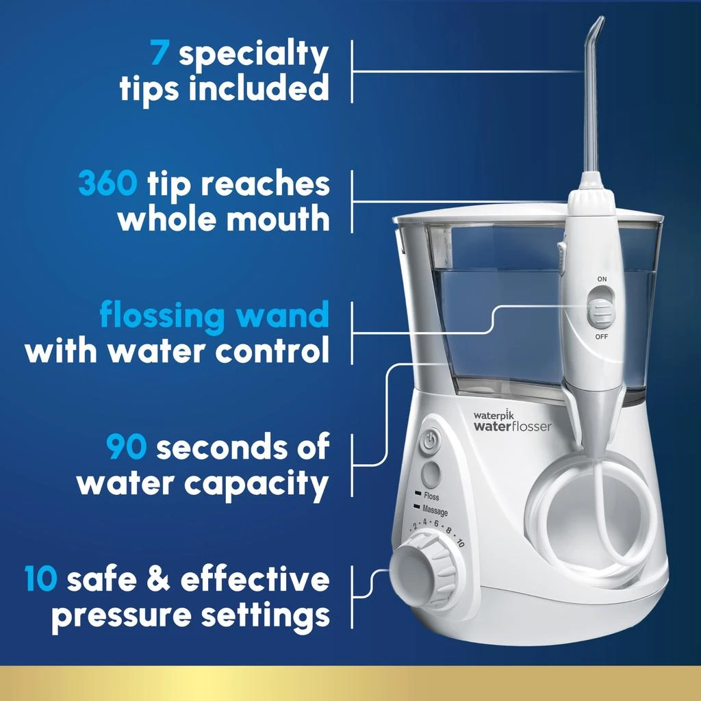 商品Waterpik|Waterpik Aquarius Water Flosser Professional For Teeth, Gums, Braces, Dental Care, Electric Power With 10 Settings, 7 Tips For Multiple Users And Needs, ADA Accepted, White WP-660, Packaging May Vary,价格¥612,第2张图片详细描述