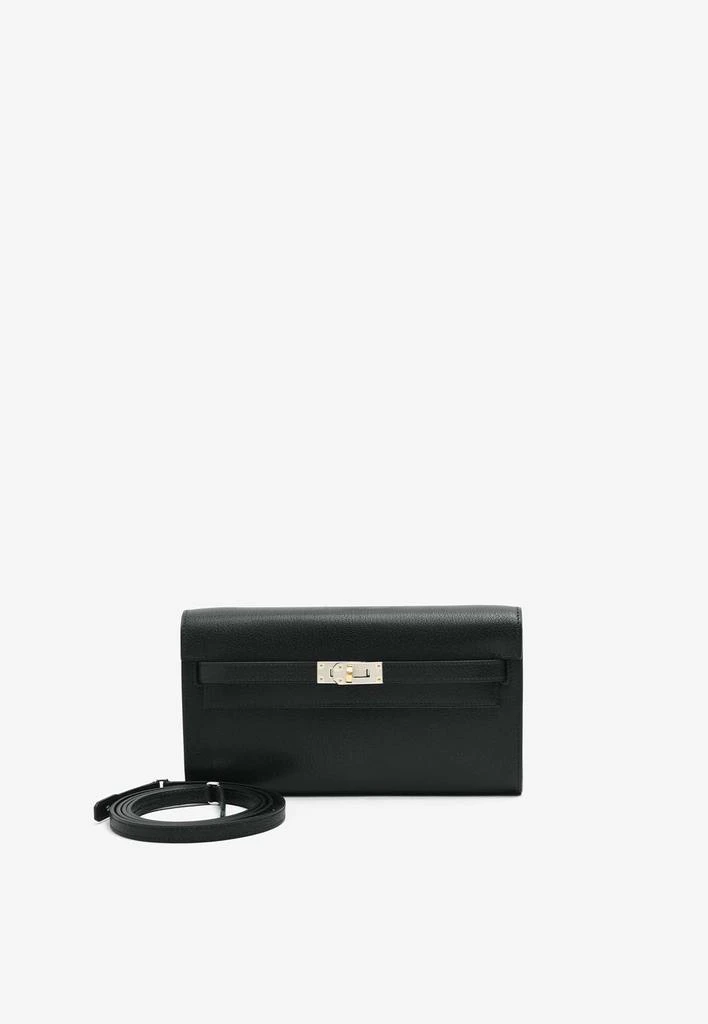 商品Hermes|Kelly To Go Wallet in Black Chamkila Leather in Electrum Hardware,价格¥79256,第1张图片