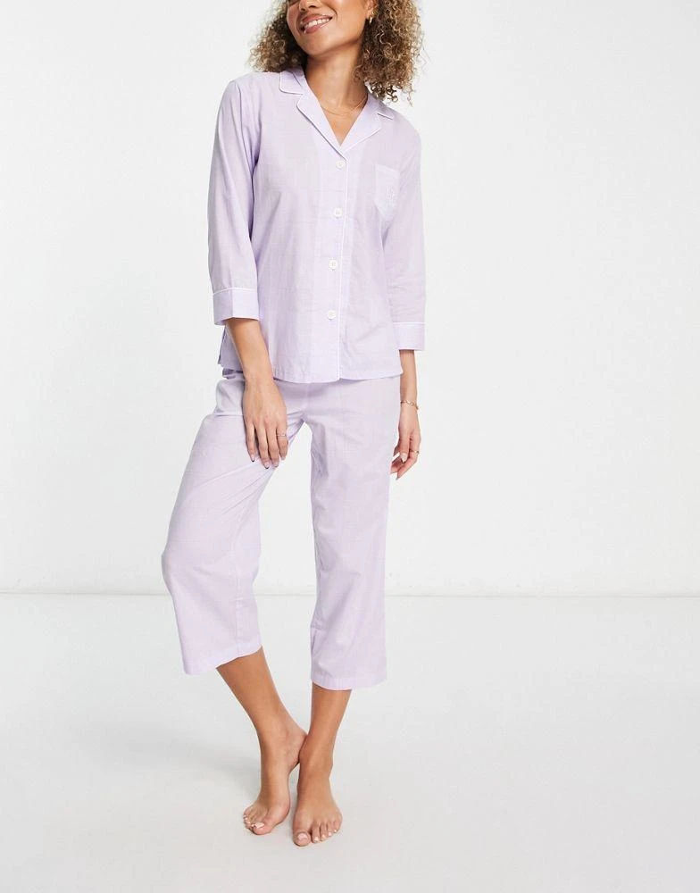 商品Ralph Lauren|Lauren by Ralph Lauren notch collar capri pyjama set in lavender plaid,价格¥423,第1张图片
