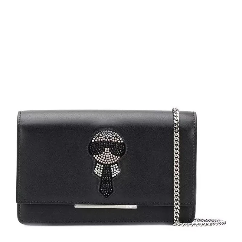 商品[国内直发] Fendi|Fendi 芬迪 女士黑色牛皮卡通珠钉图案单肩斜挎包 8M0346-A6HV-F0GXN,价格¥5470,第1张图片
