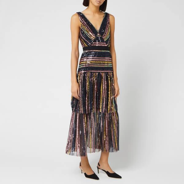 商品Self Portrait|Self-Portrait Women's Stripe Sequin Midi Dress - Multi,价格¥1411,第1张图片