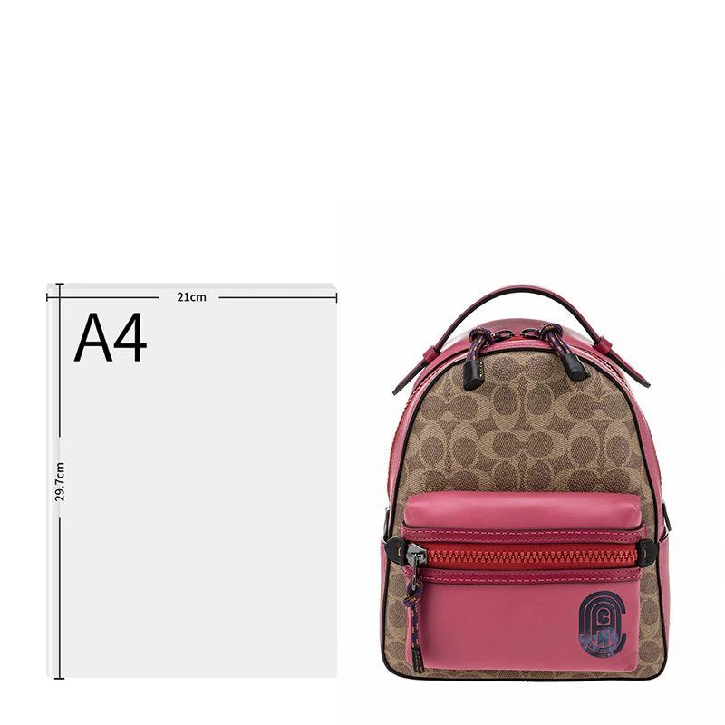 商品Coach|香港直邮COACH蔻驰专柜款女士拼色印花涂层帆布配皮双肩背包,价格¥3872,第2张图片详细描述
