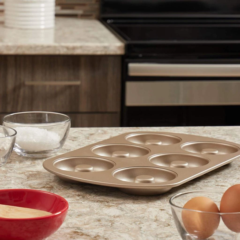 商品Home Basics|Home Basics Aurelia Non-Stick 6-Cavity Carbon Steel Donut Pan, Gold,价格¥135,第2张图片详细描述