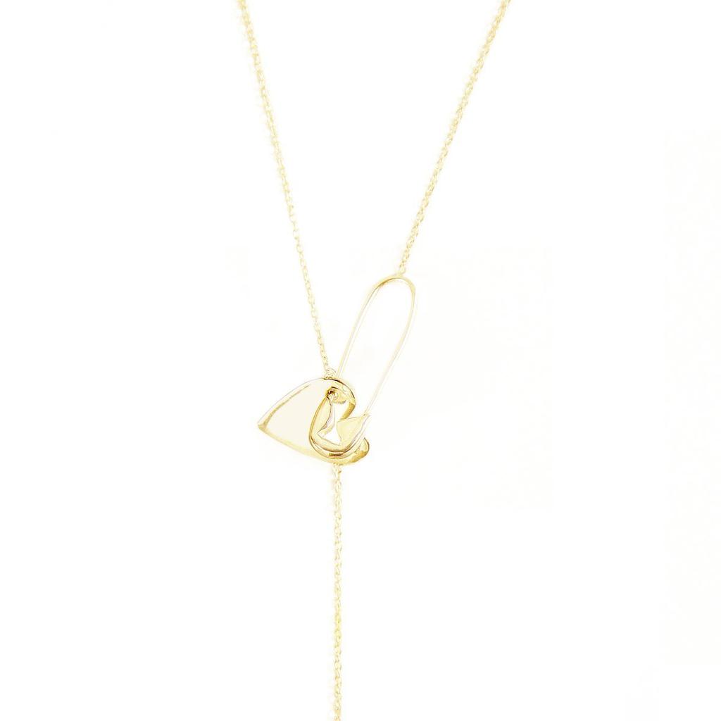 Adornia Heart Safety Pin Lariat Necklace Gold Vermeil .925 Sterling Silver商品第1张图片规格展示